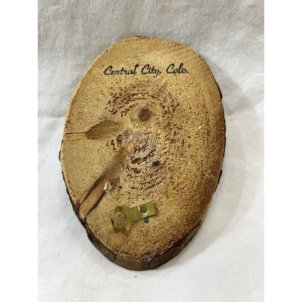 Vintage Sacred Heart Mary Wood Slice Plaque Central City Colorado souvenir